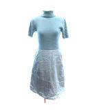  ヴィクトワール VICTOIRE ドッキングワンピース ひざ丈 ニット 絹 シルク ウール 半袖 40 L 水色 ライトブルー /AU