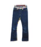  グラムデイ GLAMDY バギーパンツ ブーツカット 切替 フェイクレザー 花柄 ダメージ加工 1 S 紺 ネイビー /YI