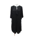 カオン Kaon ワンピース ひざ丈 七分袖 ボウタイ リボン 黒 ブラック /YI