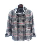 スタンドカラーコート ショート丈 ツイード チェック 総裏地 アルパカ混 36 S グレー /AU