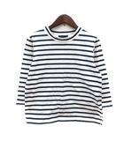  マリークリスティーヌ グラマティコ Marie Christine GRAMMATICO カットソー Tシャツ クルーネック ボーダー 長袖 0 XS 白 ホワイト 紺 ネイビー /MN