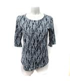 カットソー 五分袖 総柄 42 XL 黒 ブラック 白 ホワイト /YI