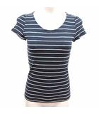 エフデ ef-de ニット カットソー リボン ビーズ レース ボーダー 半袖 9 M 紺 ネイビー 白 ホワイト /YK