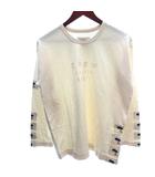 カットソー Tシャツ ロンT Uネック オーバーサイズ プリント 刺繍 長袖 M 薄橙色 ペールオレンジ /AU