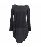 ワンピース ミニ ボートネック ドッキング 長袖 ウール 黒 ブラック /YK