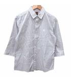 タケオキクチ TAKEO KIKUCHI カジュアルシャツ 刺しゅう ストライプ 七分袖 紺 ネイビー 白 ホワイト /YK