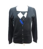 アンサンブル ニット カーディガン 長袖 ニット セーター スクエアネック アーガイル柄 半袖 42 XL 黒 ブラック /AU