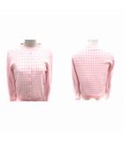 アンサンブル ニット カーディガン 長袖 カットソー Uネック 半袖 ギンガムチェック ピンク 白 ホワイト /RT