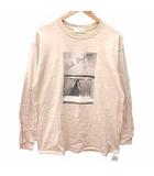 Tシャツ カットソー クルーネック プリント 長袖 F ベージュ /YK