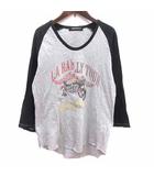 Tシャツ カットソー Uネック プリント 長袖 グレー 黒 ブラック /YK