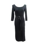 リエンダ rienda ニット ワンピース ロング 七分袖 ウエストマーク F 黒 ブラック /AU