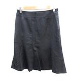 プリーツスカート ひざ丈 ストライプ 38 M 黒 ブラック /AU
