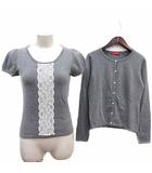 アンサンブル カーディガン ニット カットソー パール レース 半袖 2 M グレー /YK