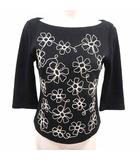 カットソー 刺しゅう 七分袖 ウール L 黒 ブラック /YK