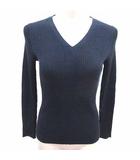 ニット カットソー Vネック ラメ 長袖 38 M 紺 ネイビー /YK