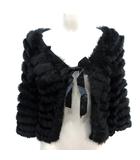 ストロベリーフィールズ STRAWBERRY-FIELDS ファージャケット ボレロ ラビットファー 毛皮 前結び リボン 七分袖 黒 ブラック /AU