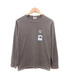 Tシャツ カットソー クルーネック プリント 長袖 S 茶 ブラウン /MS