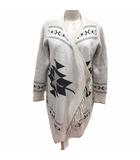 カーディガン ニット 前開き フリンジ 総柄 長袖 S ライトグレー 黒 ブラック /YK