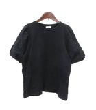 ローリーズファーム LOWRYS FARM Tシャツ カットソー 切替 刺繍 五分袖 F 黒 ブラック /MS