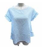 フランシュリッペ franche lippee black シャツ ブラウス ストライプ フレンチスリーブ M 水色 ライトブルー /AU