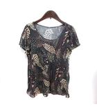 フランシュリッペ franche lippee カットソー Uネック 花柄 フレアスリーブ 半袖 M 紺 ネイビー ピンク 白 アイボリー 緑 グリーン 紫 パープル 赤 レッド /MS