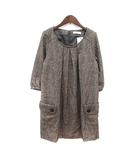 グローブ grove ワンピース ニット ミニ グレンチェック 七分袖 ラメ M 茶 ブラウン /MN