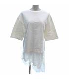 ザラ ZARA Tシャツ カットソー クルーネック フェイクレイヤード レース アシメントリー 五分袖 S 白 ホワイト /YK