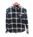 グローバルワーク GLOBAL WORK ネルシャツ ステンカラー チェック 長袖 M 黒 ブラック /AU