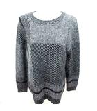 ニット セーター 長袖 総柄 モヘヤ混 L 黒 ブラック 白 ホワイト /RT