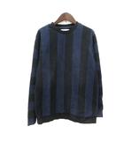 カットソー Tシャツ クルーネック ストライプ 長袖 M 紺 ネイビー 黒 ブラック /MN