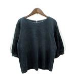 インデックス INDEX カットソー クルーネック 五分袖 切替 チュール M 黒 ブラック /MN