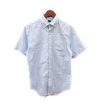 シャツ ボタンダウン ストライプ 半袖 L 水色 ライトブルー /MN