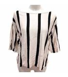 スティーブンアラン Steven Alan ニット カットソー ボートネック ストライプ 五分袖 麻混 リネン混 ベージュ 黒 ブラック /YK