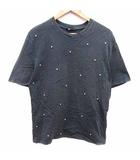 ザラ ZARA Tシャツ カットソー クルーネック ビジュー 五分袖 S チャコールグレー /YK