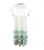 フランシュリッペ franche lippee ワンピース Aライン ミニ 半袖 総柄 M クリーム 緑 グリーン /RT