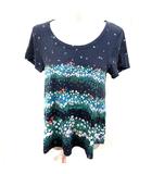 フランシュリッペ franche lippee Tシャツ カットソー Uネック 半袖 総柄 M 紺 ネイビー /RT