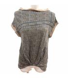 パドカレ pas de calais ニット カットソー チェック フレンチスリーブ ウール 38 M 茶 ブラウン 黒 ブラック /YK