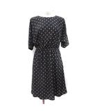 ミュゲフィフスアベニュー muguet fifth avenue ワンピース ひざ丈 五分袖 総柄 36 S 黒 ブラック /YI