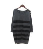 イエナ IENA ニットワンピース ひざ丈 ウール ボーダー 長袖 チャコールグレー 黒 ブラック /MS