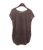 チュニック Uネック 麻 リネン シアー サイドスリット 半袖 38 茶 ブラウン /MS