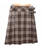 コムサイズム COMME CA ISM プリーツスカート ひざ丈 チェック ウール S 茶 ブラウン ベージュ /YK