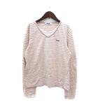 カットソー Tシャツ Vネック ボーダー 長袖 O XL ピンク アイボリー /MN ●RY