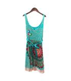 デシグアル Desigual ワンピース ひざ丈 総柄 ノースリーブ S 緑 グリーン /MN