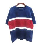 ジャーナルスタンダード JOURNAL STANDARD カットソー Tシャツ クルーネック トリコロールカラー ボーダー 半袖 M 紺 ネイビー /AU