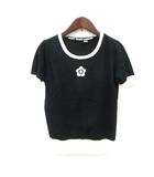 マリークワント MARY QUANT LONDON ニット カットソー 花柄 半袖 M 黒 ブラック /MN