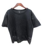 コムサイズム COMME CA ISM ニット カットソー 切替 メッシュ 三分袖 9 M 黒 ブラック /AU