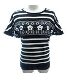 マリークワント MARY QUANT LONDON ニット カットソー 花柄 ボーダー ドルマンスリーブ 五分袖 M 黒 ブラック /AU