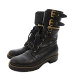 セルジオロッシ Sergio rossi ジョッキーブーツ ロング レースアップ レザー 本革 バックル ジップ 34 黒 ブラック /GV ■GY62