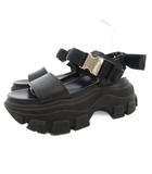 プラダ PRADA プラットフォーム サンダル ロゴバックル レザー 37 黒 ブラック /GV ■GY62
