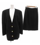 レオナール LEONARD ヴィンテージ セットアップ ノーカラージャケット 11AR スカート 69-94 総裏地 シングル 金ボタン 黒 ブラック /AE ■GY62